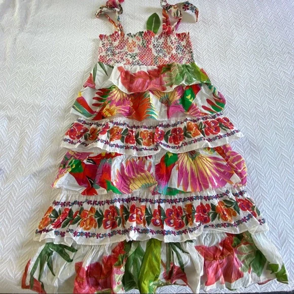 🥭 FARM Rio Mixed White Prints Layered Midi Dress - Picture 7 of 11